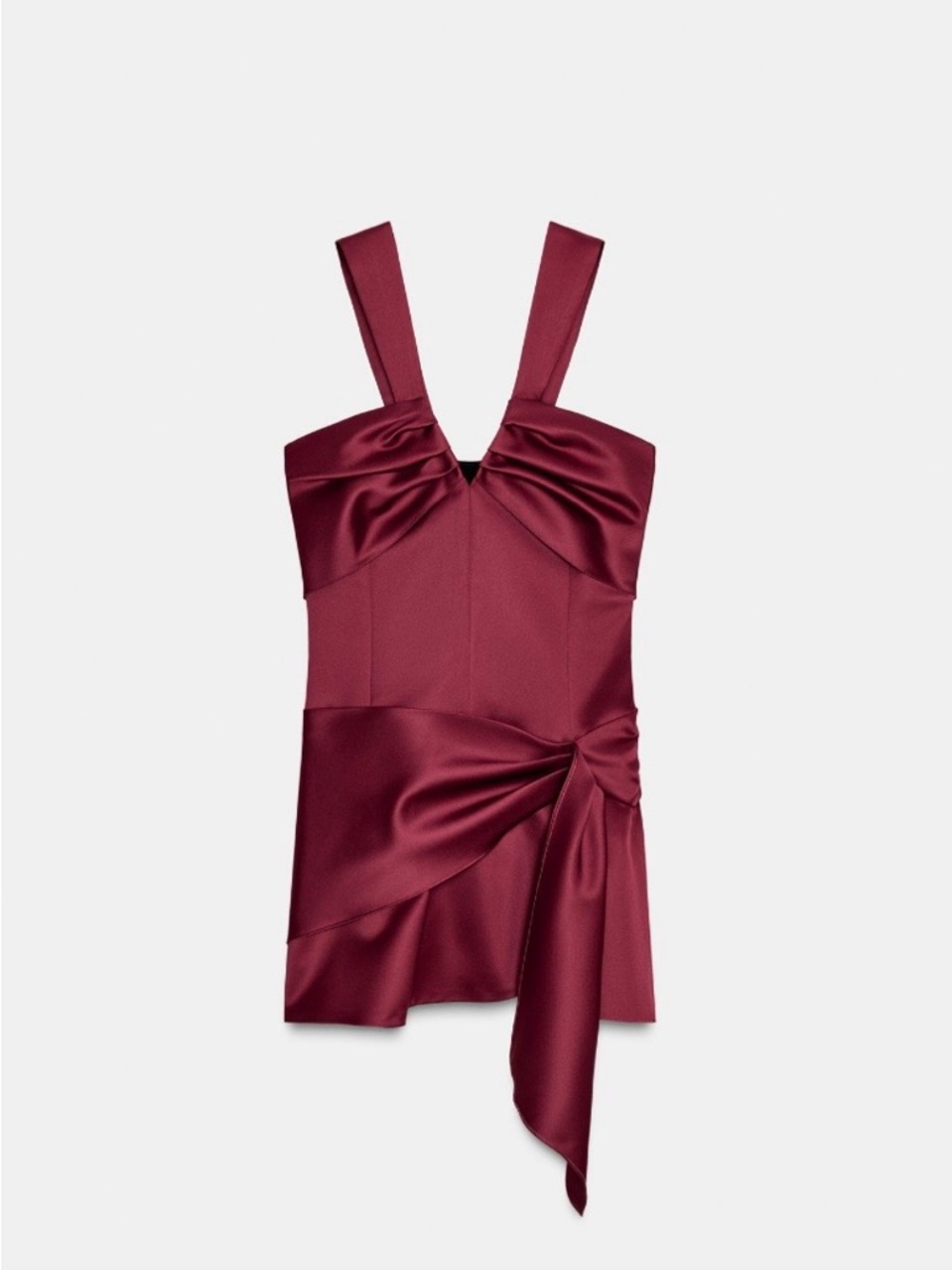 Zara Burgundy Satin Tie-Detail Mini Dress